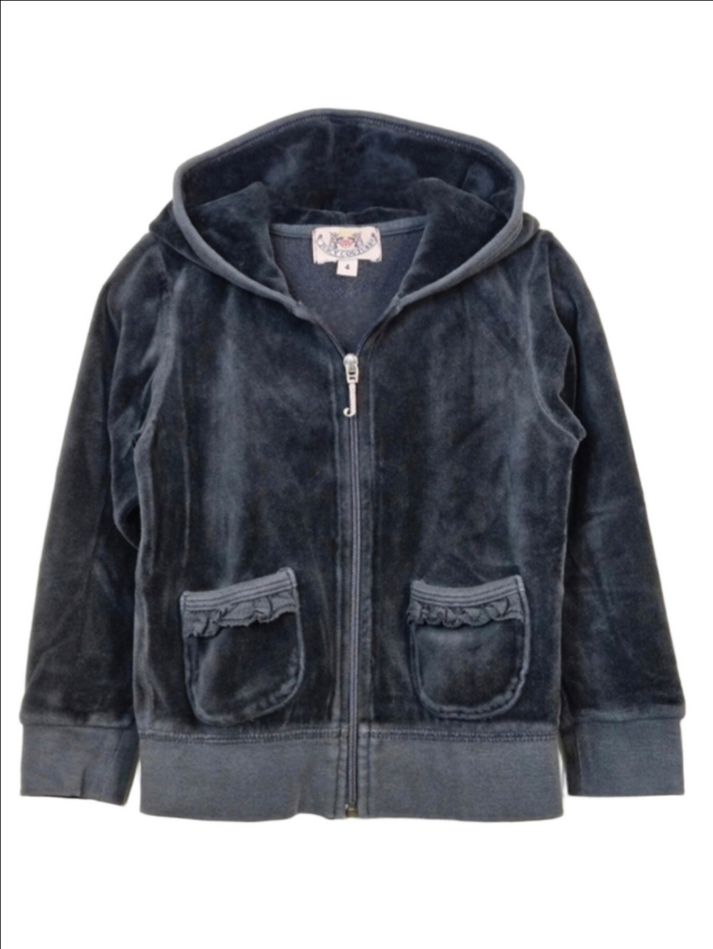 Juicy Couture Charcoal/Black Velour Zip Hoodie, Size 4 ~ EUC